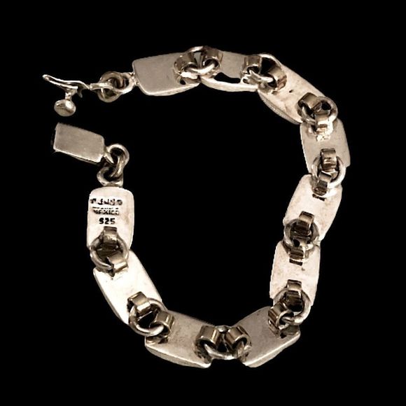 TAXCO Sterling Silver Tigers Eye Link Bracelet - Picture 7 of 7